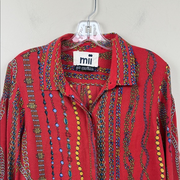 RARE Mii au cinema Red Chain Pattern print long sleeve silk blouse Shirt small - Picture 4 of 12